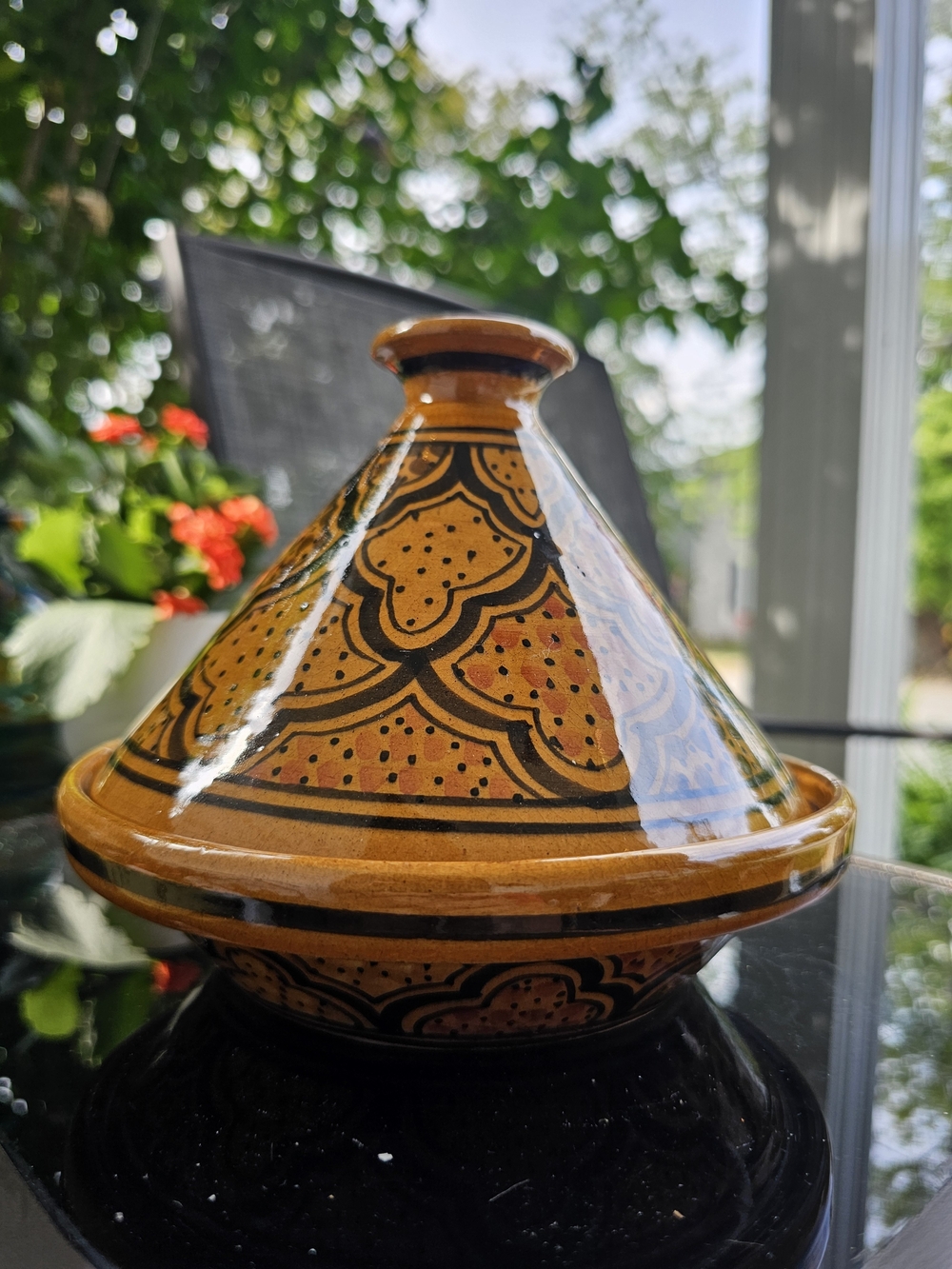 Vintage Le Souk Ceramique "Honey" Pattern Hand-Painted 6" Serving Tagine